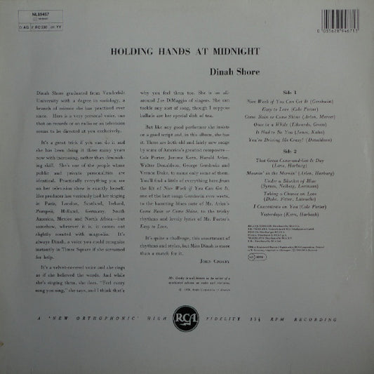 Dinah Shore : Holding Hands At Midnight (LP, Mono, RE)