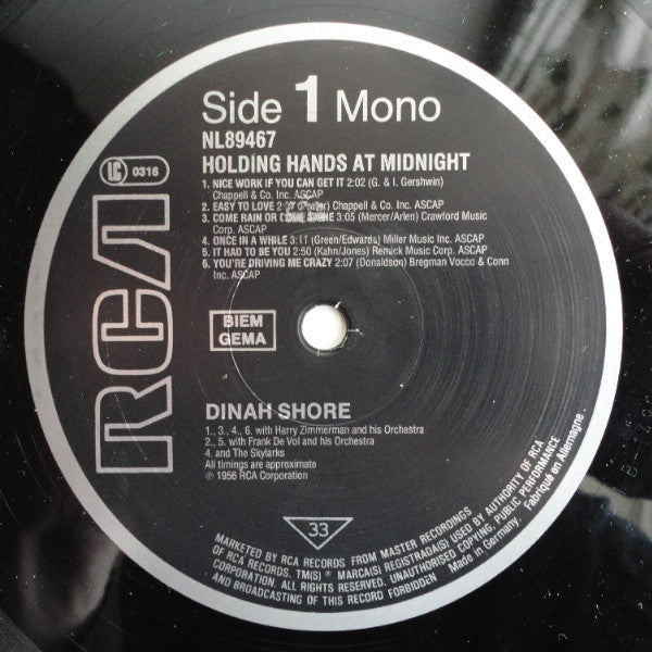 Dinah Shore : Holding Hands At Midnight (LP, Mono, RE)