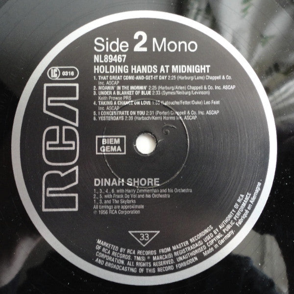 Dinah Shore : Holding Hands At Midnight (LP, Mono, RE)