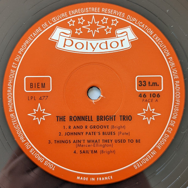 The Ronnell Bright Trio : The Ronnell Bright Trio (LP, Album, Mono, Ltd, RE, RP, 180)