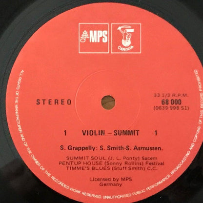 Stuff Smith, Stéphane Grappelli, Svend Asmussen, Jean-Luc Ponty : Violin-Summit (LP, Album, RE)