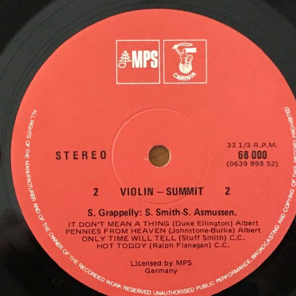 Stuff Smith, Stéphane Grappelli, Svend Asmussen, Jean-Luc Ponty : Violin-Summit (LP, Album, RE)