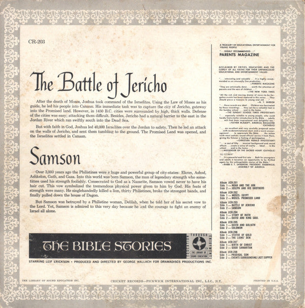 Leif Erickson : Bible Stories: The Battle Of Jericho / Samson, Vol III (LP, Styrene)