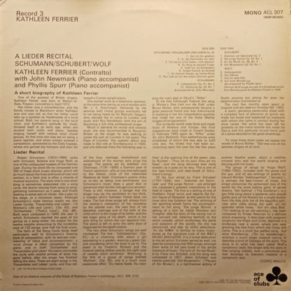 Kathleen Ferrier, John Newmark, Phyllis Spurr, Robert Schumann, Franz Schubert, Hugo Wolf : A Lieder Recital (Record 3) (LP, Comp, Mono)