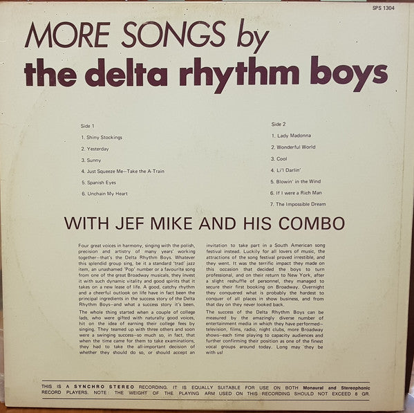 The Delta Rhythm Boys With Jef Mike And His Combo : More Songs By The Delta Rhythm Boys (LP, Album)