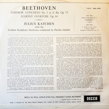 Ludwig van Beethoven, Julius Katchen, London Symphony Orchestra, Pierino Gamba : Piano Concerto No.5 In E Flat "Emperor" / Egmont Overture (LP)