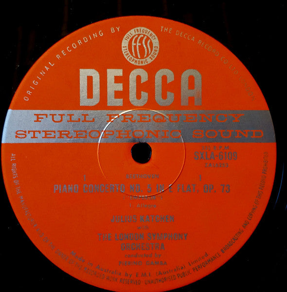 Ludwig van Beethoven, Julius Katchen, London Symphony Orchestra, Pierino Gamba : Piano Concerto No.5 In E Flat "Emperor" / Egmont Overture (LP)