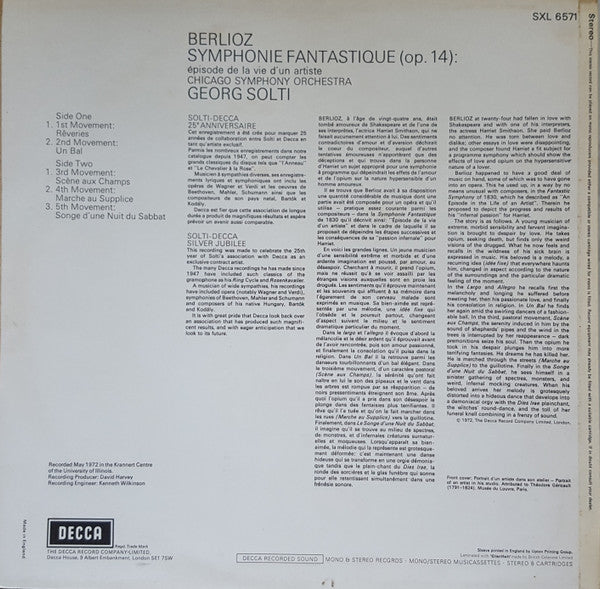 Hector Berlioz, Chicago Symphony Orchestra, Georg Solti : Symphonie Fantastique (LP, RP)