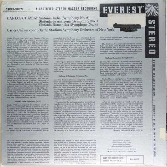 Carlos Chávez Conducting The Stadium Symphony Orchestra Of New York : Sinfonia India / Sinfonia De Antigona / Sinfonia Romantica (Symphony No. 4)  (LP, RP, Sil)