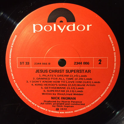 Nick Ingman : Plays Excerpts From The Rice/Lloyd Webber Rock Opera "Jesus Christ-Superstar" (LP, Album)