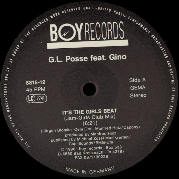 G.L. Posse Featuring Gino* : It's The Girls Beat (12")