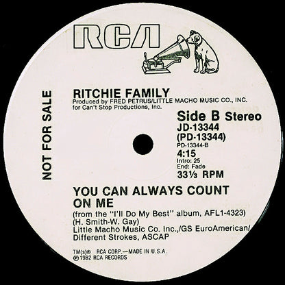 The Ritchie Family : Alright On The Night (12", Promo)