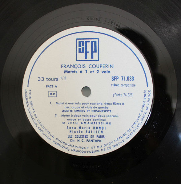 François Couperin, Anna-Maria Bondi, Nicole Fallien, Orchestre Des Solistes De Paris : Motets à 1 Et 2 Voix (LP, gat)