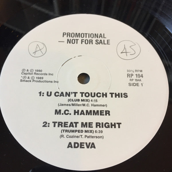 MC Hammer / Adeva / Bizz Nizz : U Can't Touch This / Treat Me Right / Don't Miss The Party Line (12", Promo)