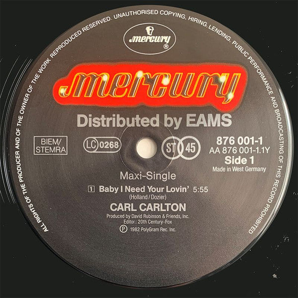 Carl Carlton : Baby I Need Your Lovin' (12", Maxi)