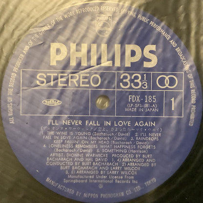 Dionne Warwick = Dionne Warwick : I'll Never Fall In Love Again (LP, Album)