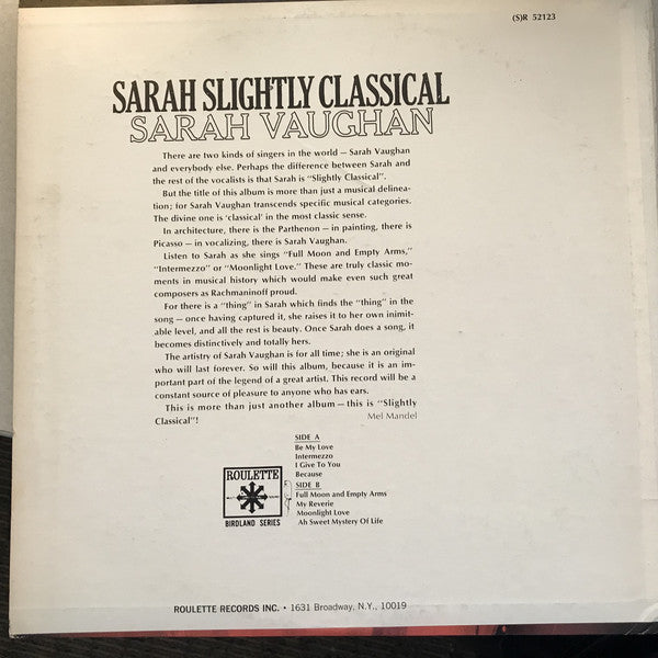 Sarah Vaughan : Sarah Slightly Classical (LP, Album)