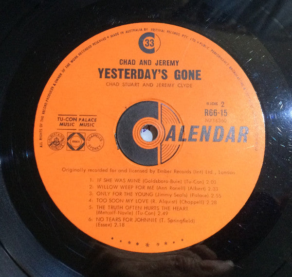 Chad & Jeremy : Yesterday's Gone (LP, Album, Mono, RE)