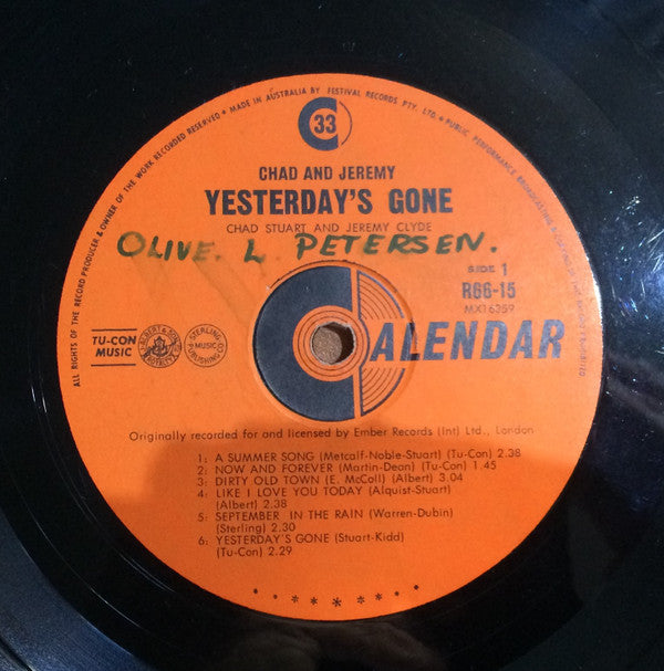 Chad & Jeremy : Yesterday's Gone (LP, Album, Mono, RE)