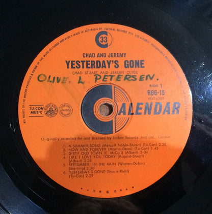 Chad & Jeremy : Yesterday's Gone (LP, Album, Mono, RE)