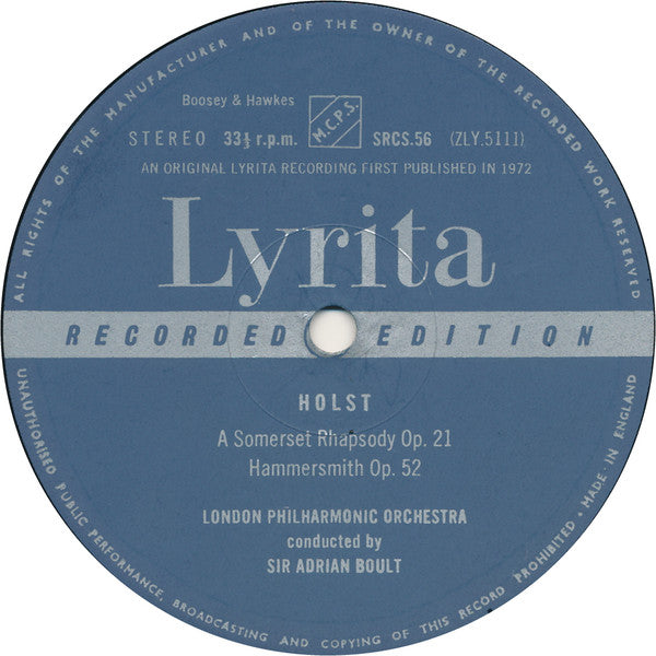 Gustav Holst, Sir Adrian Boult, London Philharmonic Orchestra : A Somerset Rhapsody / Hammersmith • Scherzo • Beni Mora (LP, Album)