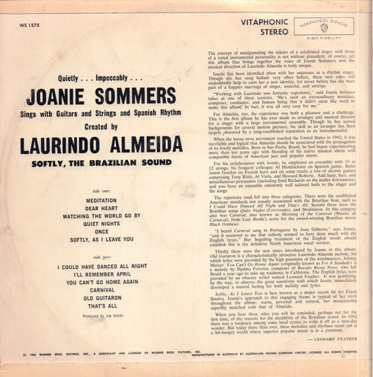Joanie Sommers With Laurindo Almeida : Softly, The Brazilian Sound (LP, Album, Gol)