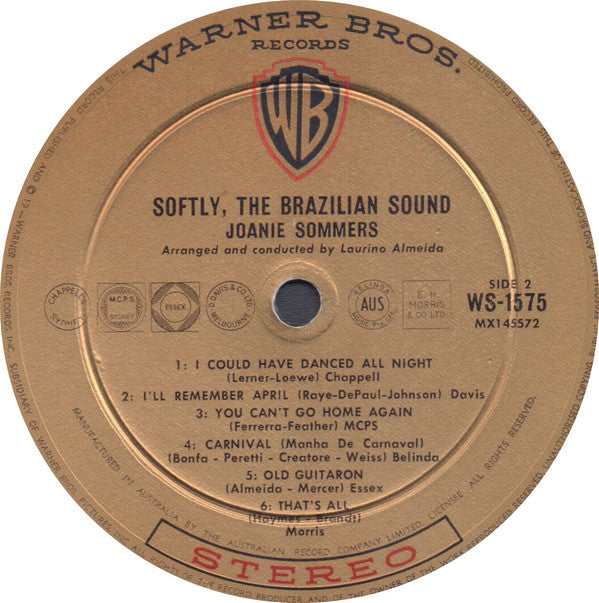 Joanie Sommers With Laurindo Almeida : Softly, The Brazilian Sound (LP, Album, Gol)