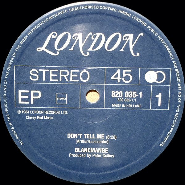 Blancmange : Don't Tell Me (12", EP)
