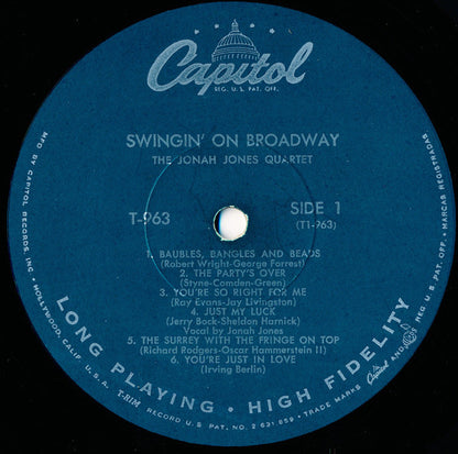 The Jonah Jones Quartet : Swingin' On Broadway (LP, Album, Mono)