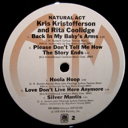 Kris Kristofferson & Rita Coolidge : Natural Act (LP, Album, Pit)