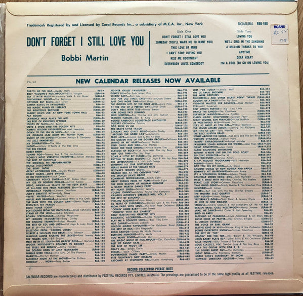 Bobbi Martin : Don't Forget I Still Love You (LP, RE)