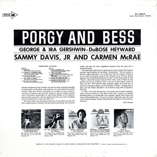 Sammy Davis Jr., Carmen McRae : Porgy And Bess (LP, Album)