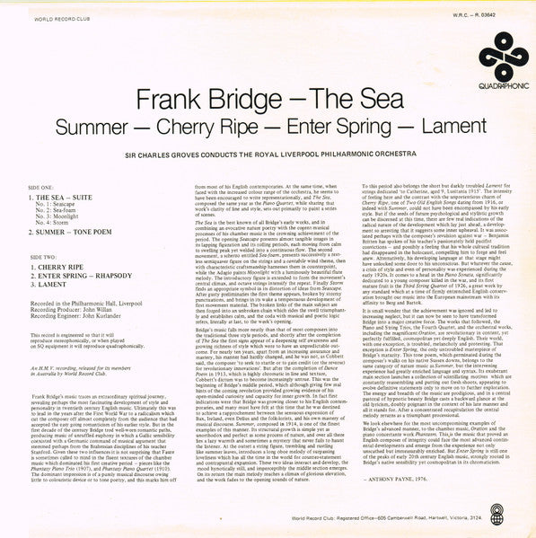 Frank Bridge - Sir Charles Groves Conducts Royal Liverpool Philharmonic Orchestra : The Sea –  Summer –  Cherry Ripe –  Enter Spring –  Lament (LP, Album, Quad, Club)