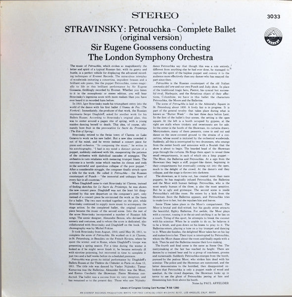 Igor Stravinsky - Sir Eugene Goossens, London Symphony Orchestra : Petrouchka (Original Version) (LP, RP, Ora)