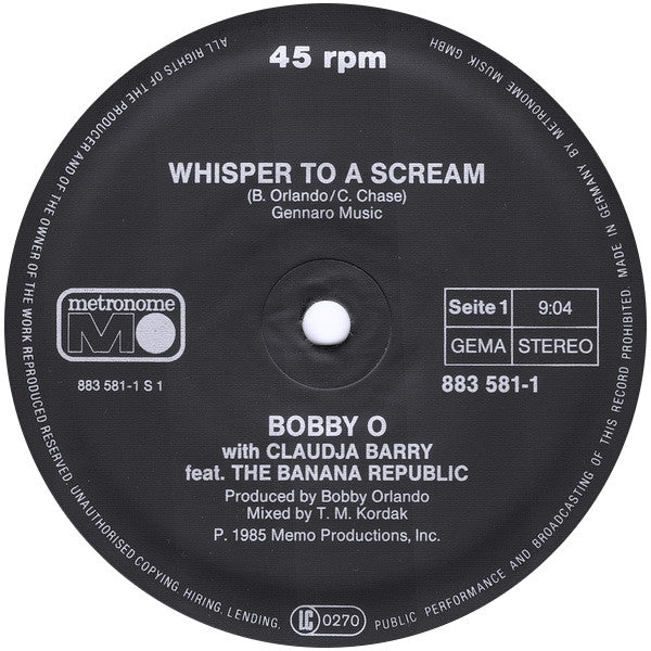 Bobby "O" & His Banana Republic Feat. Claudja Barry : Whisper To A Scream (12", Maxi)