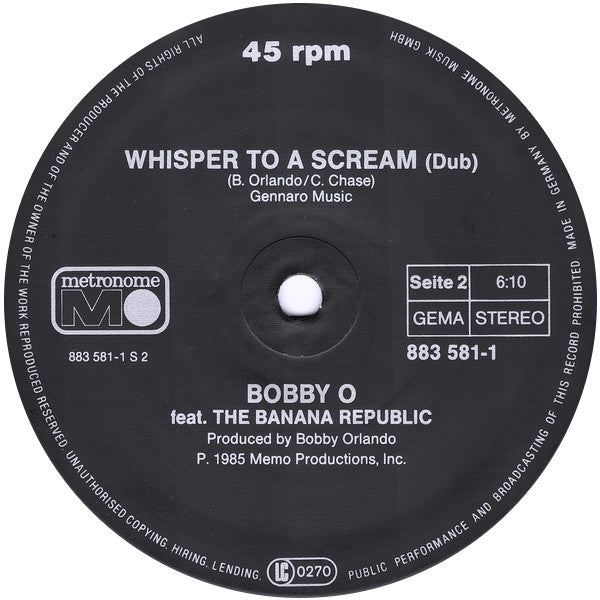 Bobby "O" & His Banana Republic Feat. Claudja Barry : Whisper To A Scream (12", Maxi)