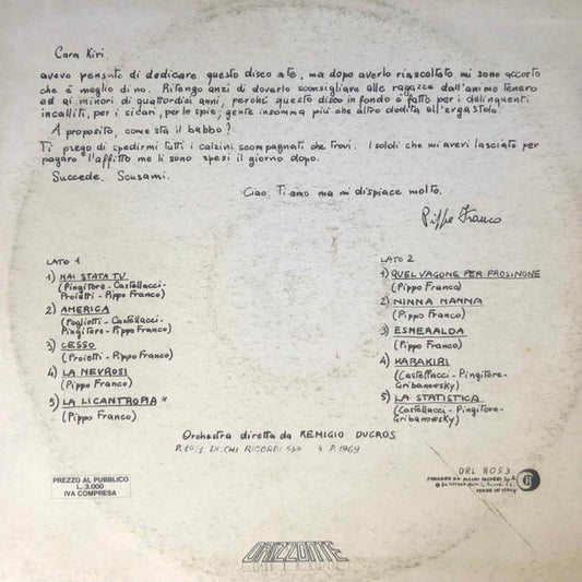 Pippo Franco : Cara Kiri (LP, Album, RE)