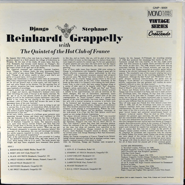Django Reinhardt & Stéphane Grappelli With Quintette Du Hot Club De France : The Quintet Of The Hot Club Of France (LP, Mono, RP)