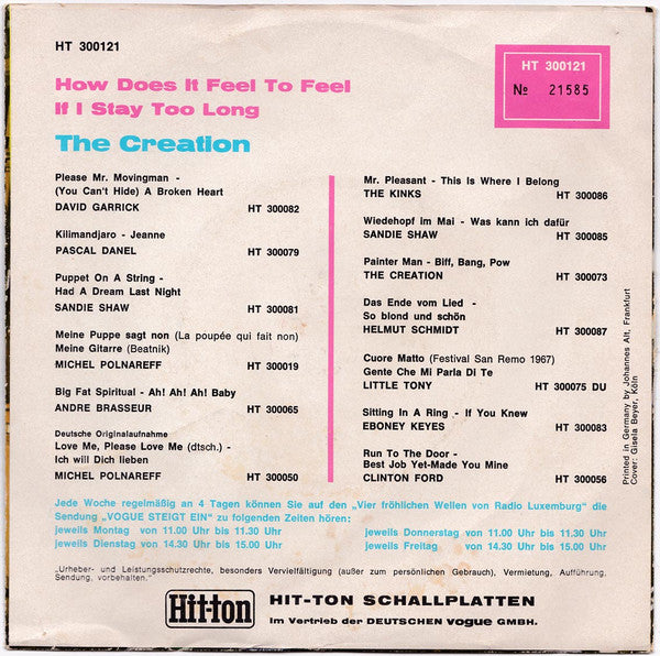 The Creation (2) : How Does It Feel To Feel (7", Single, Mono)