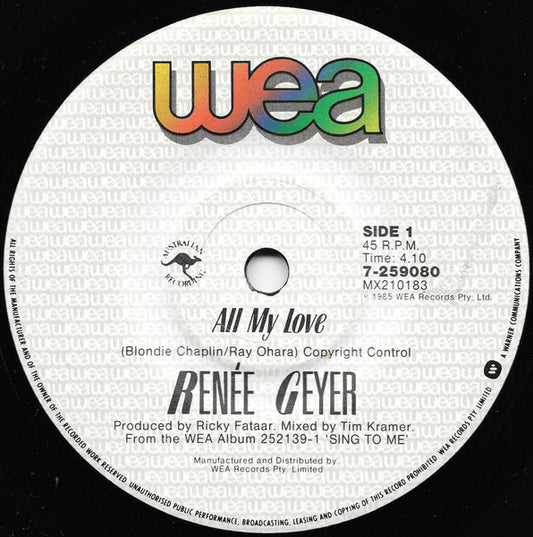 Renee Geyer : All My Love (7", Single)