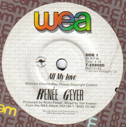 Renee Geyer : All My Love (7", Single)