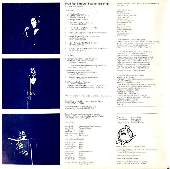 Jeannie Lewis : Free Fall Through Featherless Flight (LP, Album, Gat)