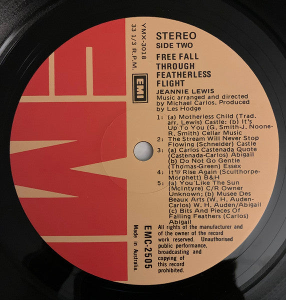 Jeannie Lewis : Free Fall Through Featherless Flight (LP, Album, Gat)