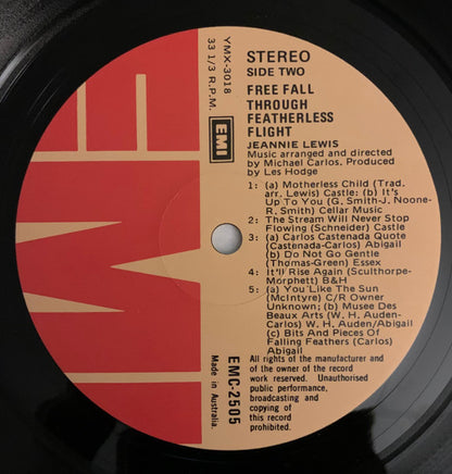 Jeannie Lewis : Free Fall Through Featherless Flight (LP, Album, Gat)