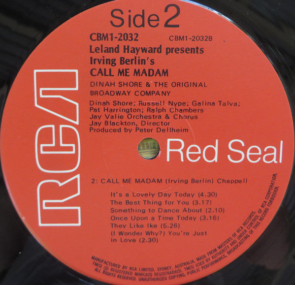 Dinah Shore : Call Me Madam - Original Show Album (LP, Album)