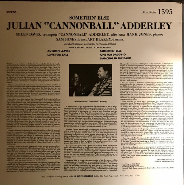 Cannonball Adderley : Somethin’ Else (LP, Album, RE, Sco)