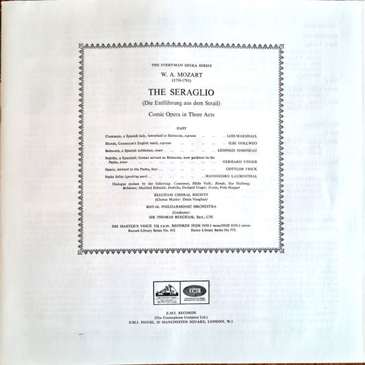 Sir Thomas Beecham Conducts Wolfgang Amadeus Mozart - Lois Marshall, Leopold Simoneau, Gottlob Frick, Royal Philharmonic Orchestra : Seraglio (2xLP + Box, Album, RE)