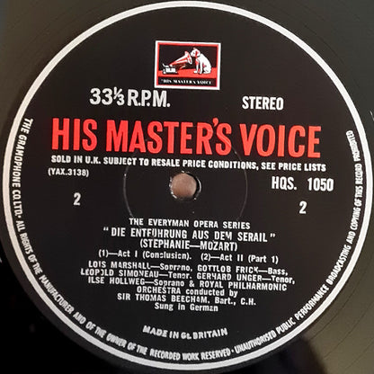 Sir Thomas Beecham Conducts Wolfgang Amadeus Mozart - Lois Marshall, Leopold Simoneau, Gottlob Frick, Royal Philharmonic Orchestra : Seraglio (2xLP + Box, Album, RE)