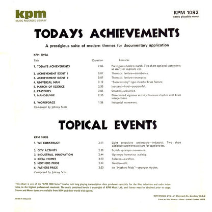 John Scott : Todays Achievements / Topical Events (LP)