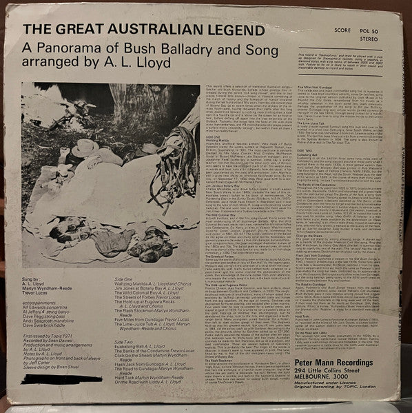 A. L. Lloyd, Martyn Wyndham-Read and Trevor Lucas : The Great Australian Legend - A Panorama Of Bush Balladry And Song (LP, Album)
